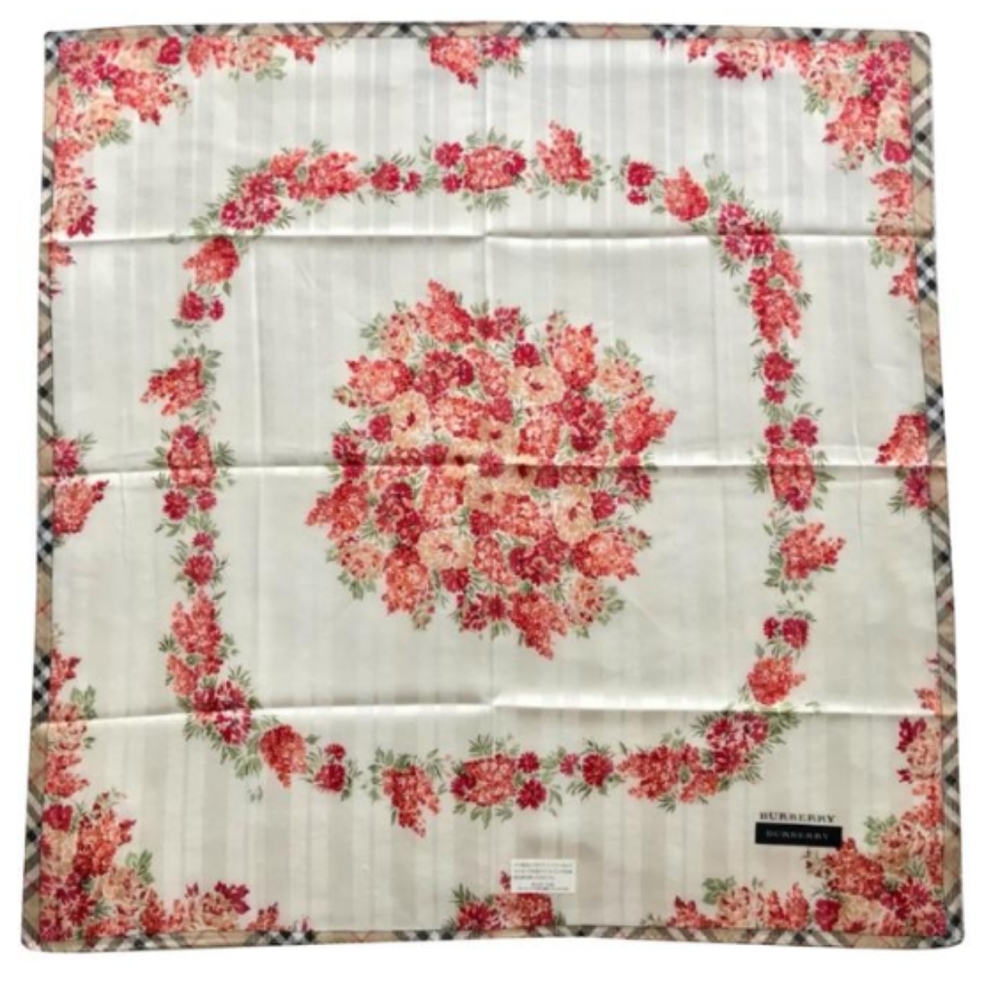 🍑 Burberry "Floral" Nova Check Handkerchief Mini Scarf NWT *
